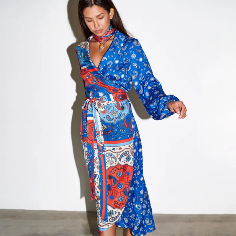 Blue Bandana Clash Brooklyn Wrap Dress Petite sold by Never Fully Dressed