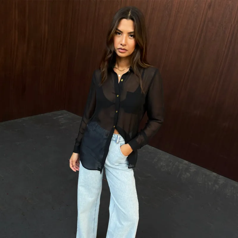 Black Sheer Shirt sold by Never Fully Dressed