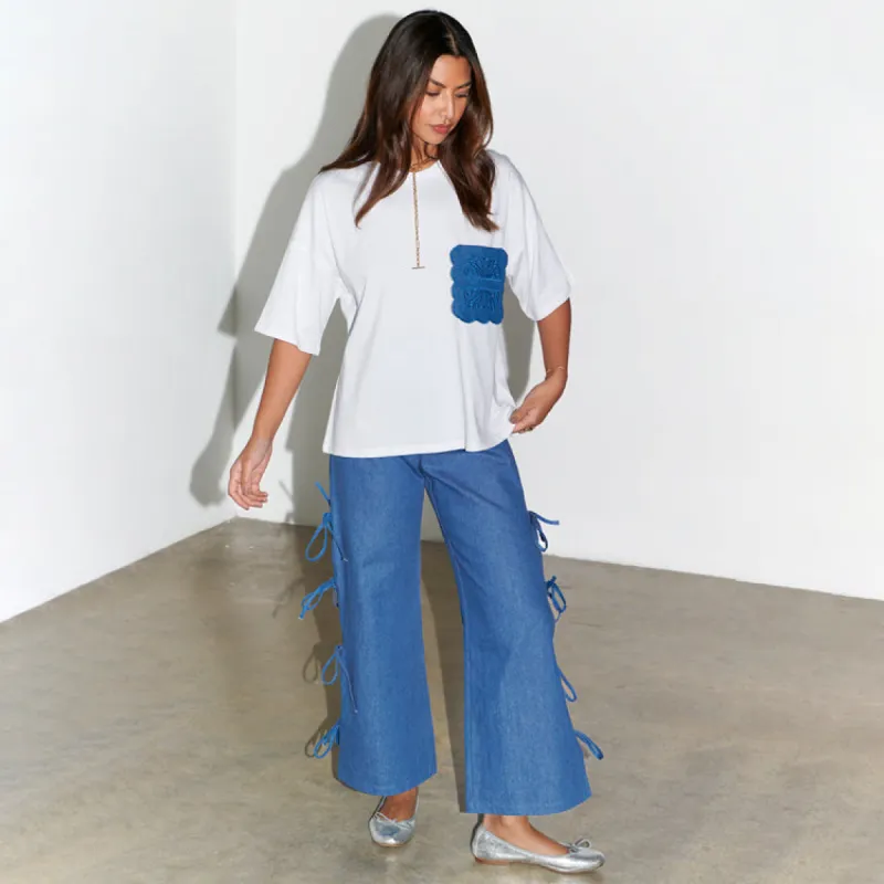 Denim Tie Side Trousers sold by Never Fully Dressed