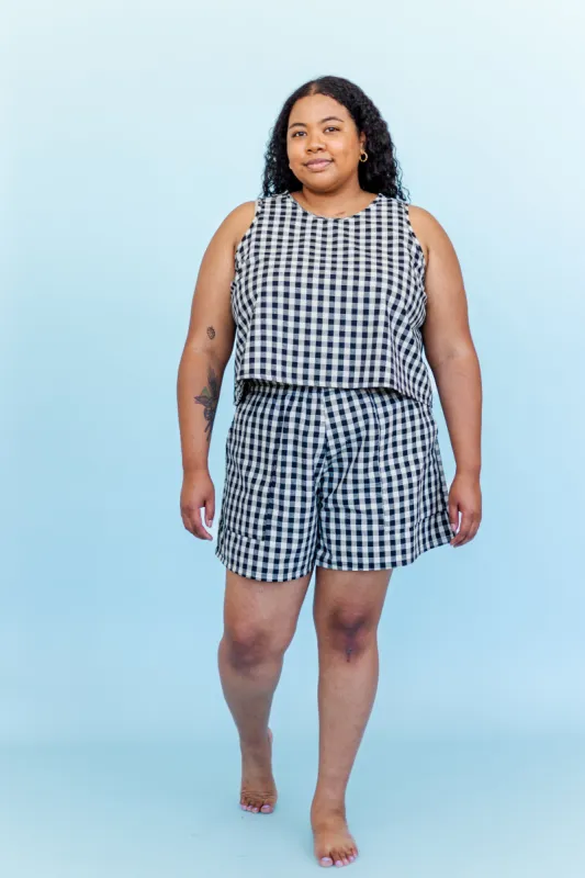 Perfect Tank in Black Gingham Cotton Linen sold by Nettle Studios