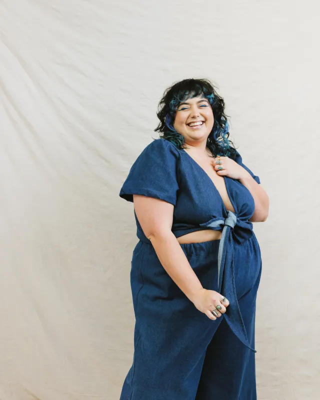 Tied Back to Front Top in Denim sold by Nettle Studios