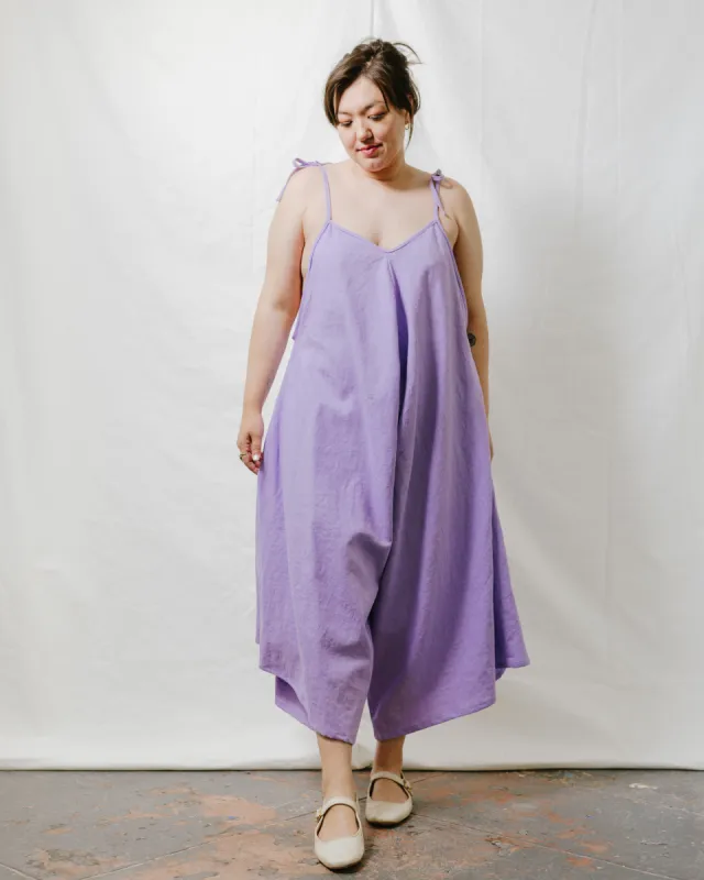 Wide Leg Overalls in Lavender Linen sold by Nettle Studios