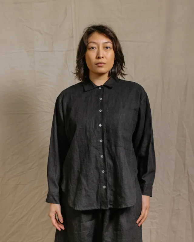 Soft Volume Long Sleeve Top in Black Linen (RTS) sold by Nettle Studios