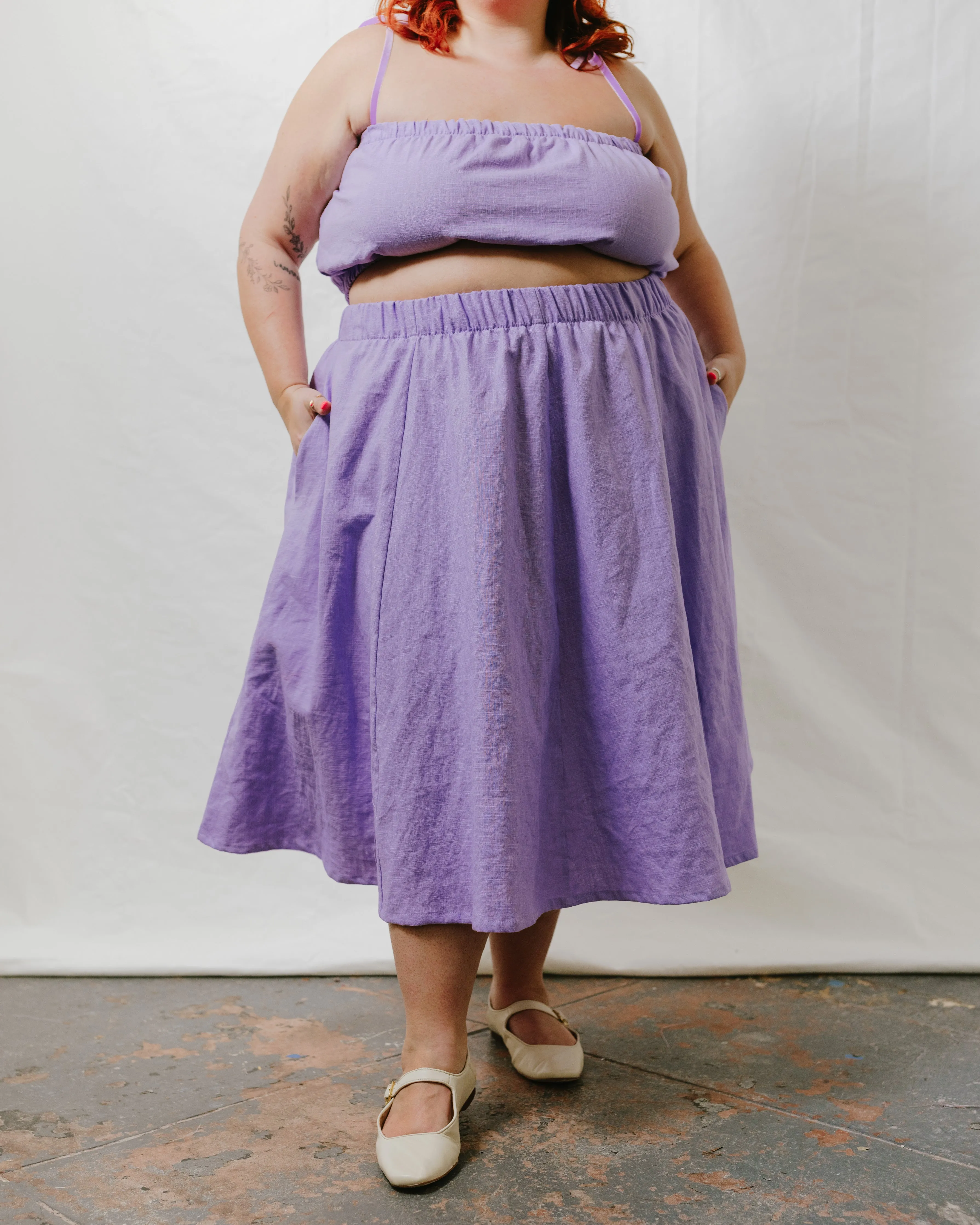 Midi Skirt in Lavender Linen sold by Nettle Studios