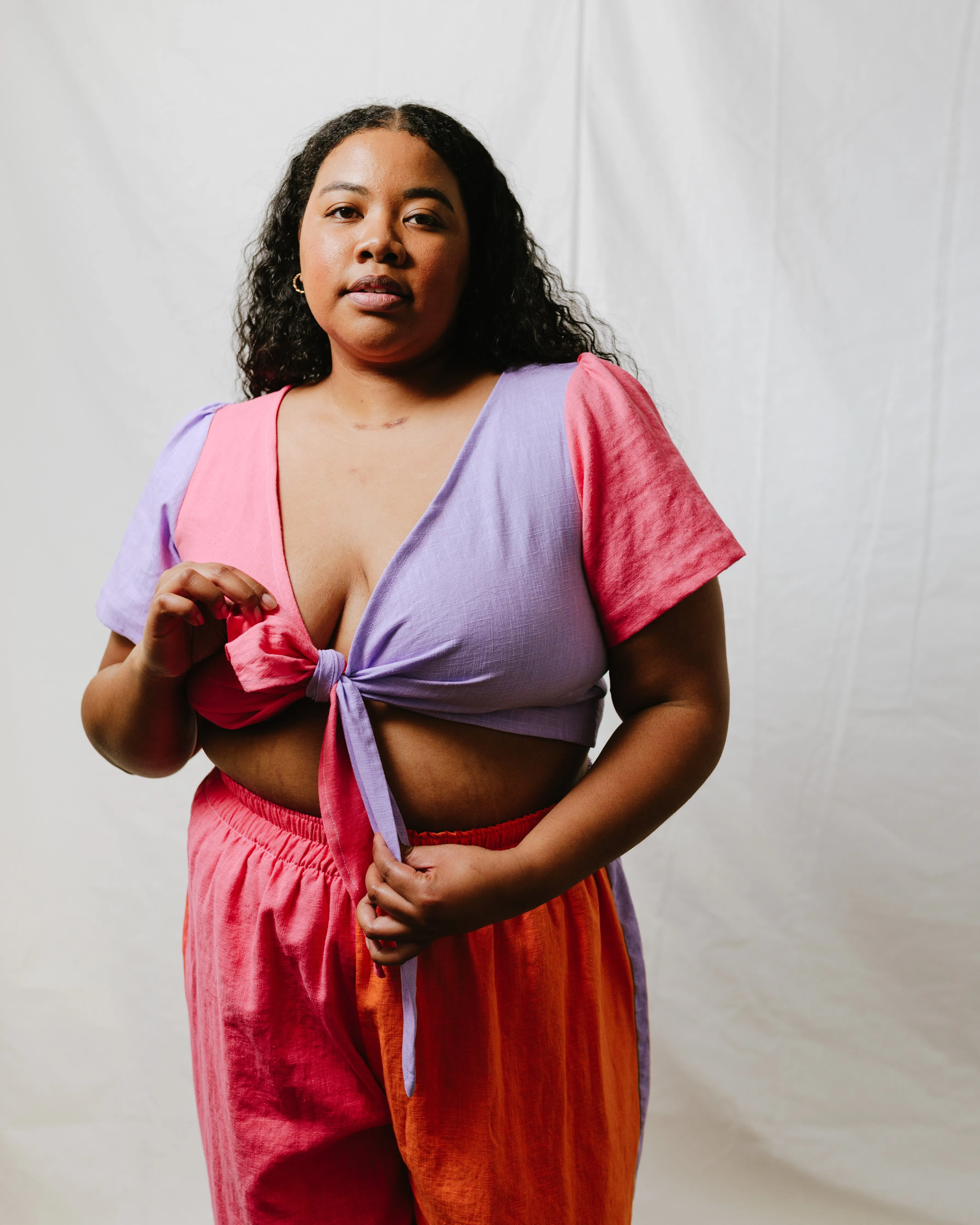 Tied Back to Front Top in Lavender + Carnation Linen sold by Nettle Studios product image thumbnail 3