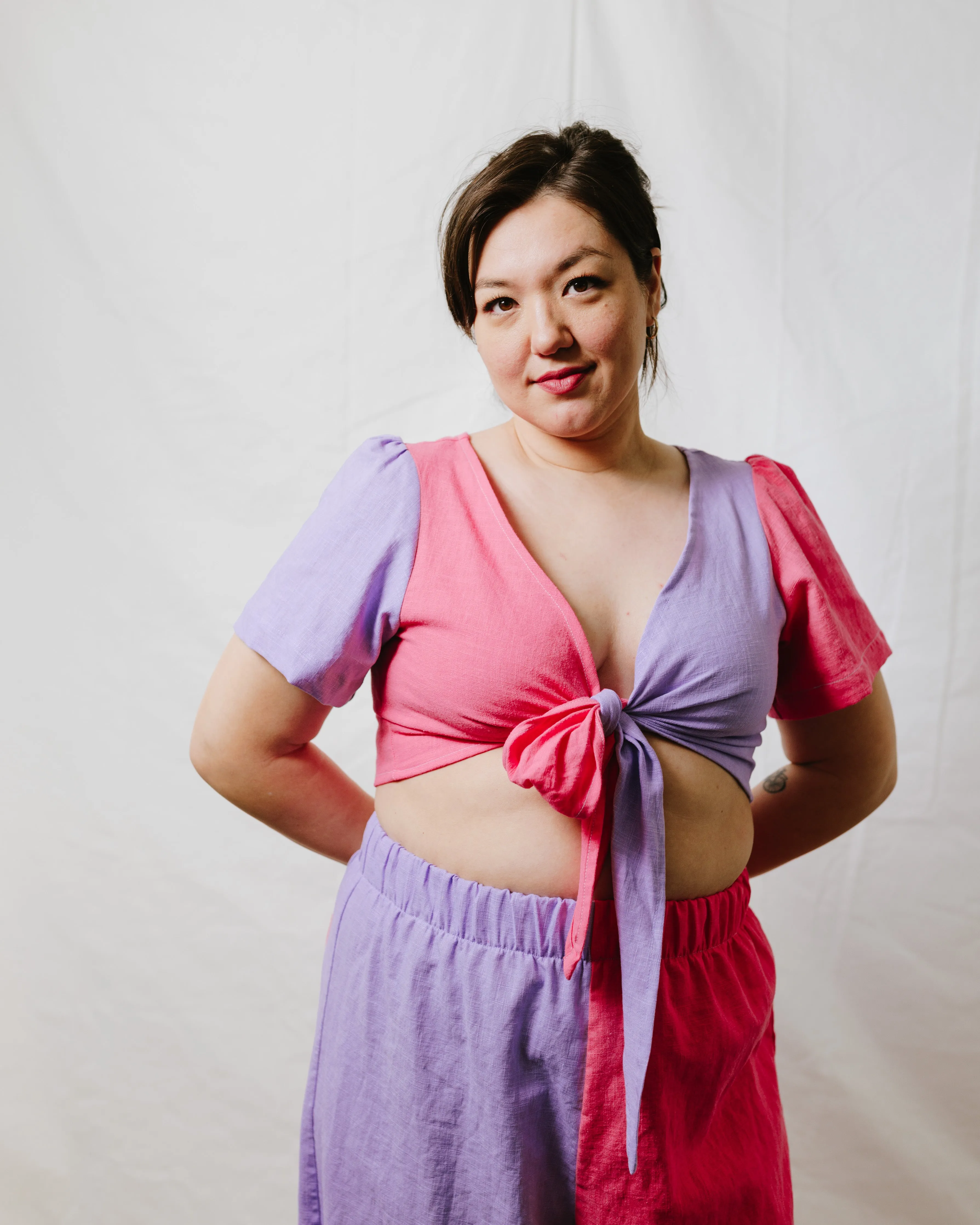 Tied Back to Front Top in Lavender + Carnation Linen sold by Nettle Studios product image thumbnail 5