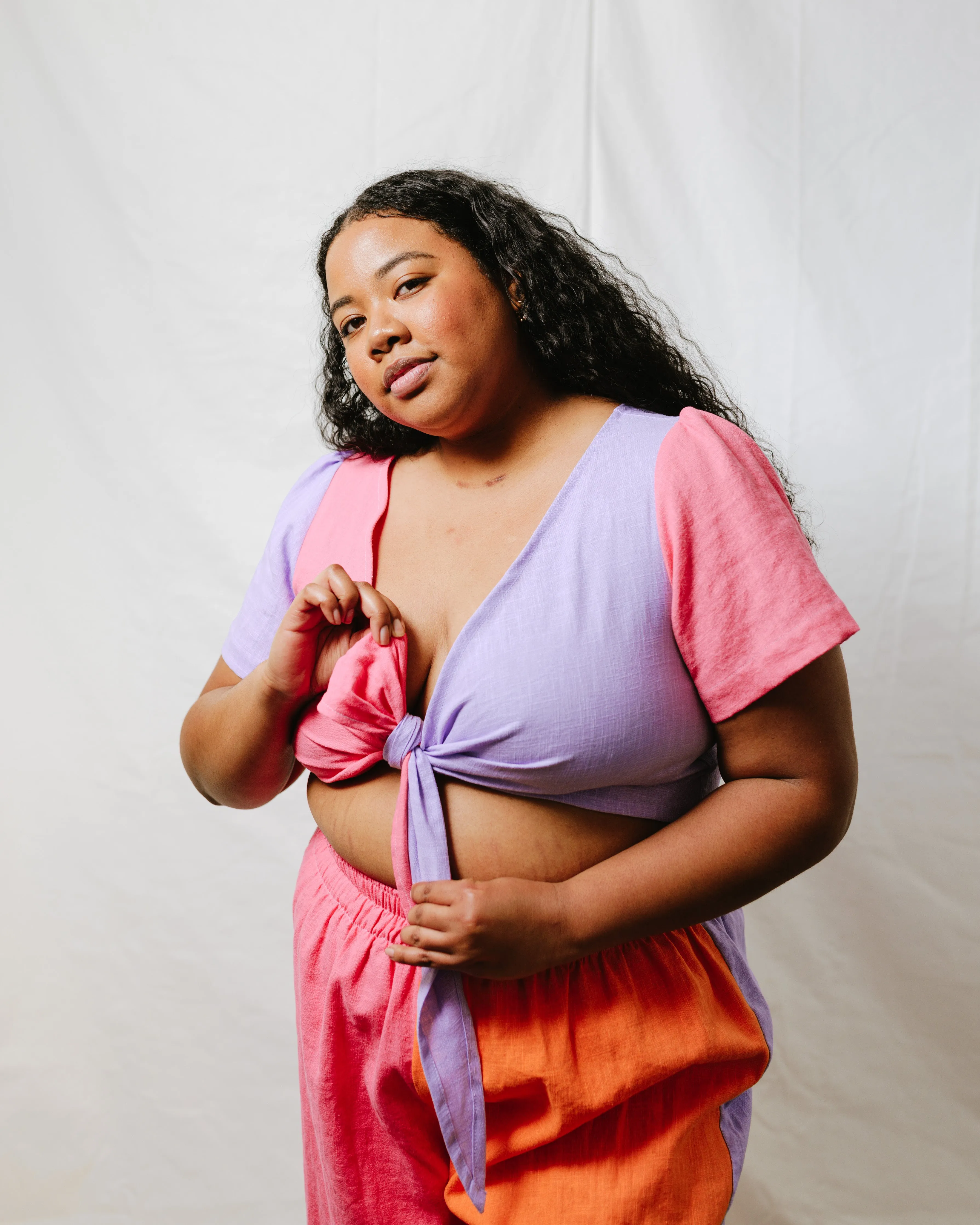 Tied Back to Front Top in Lavender + Carnation Linen sold by Nettle Studios product image thumbnail 4