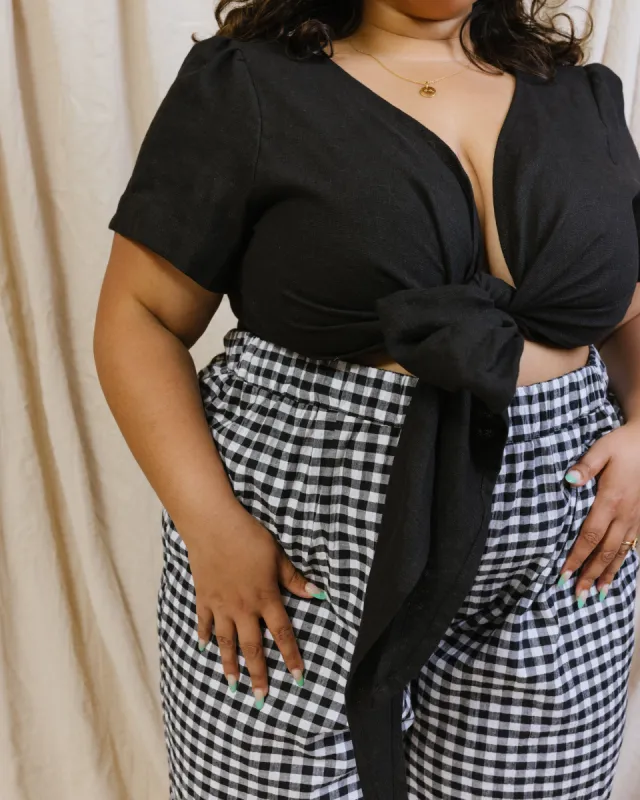 Tied Back to Front Top in Black Linen sold by Nettle Studios