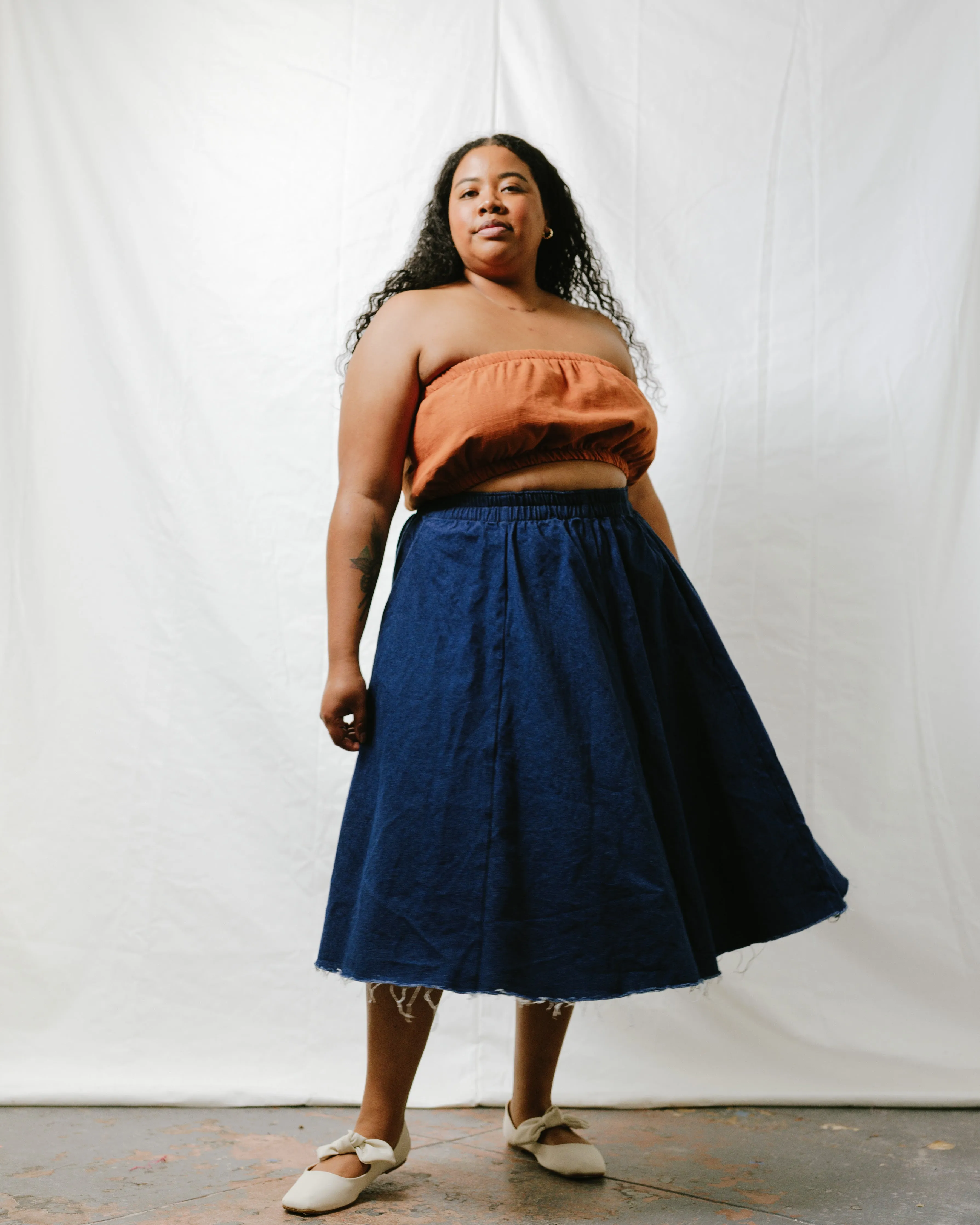Midi Skirt in Denim sold by Nettle Studios