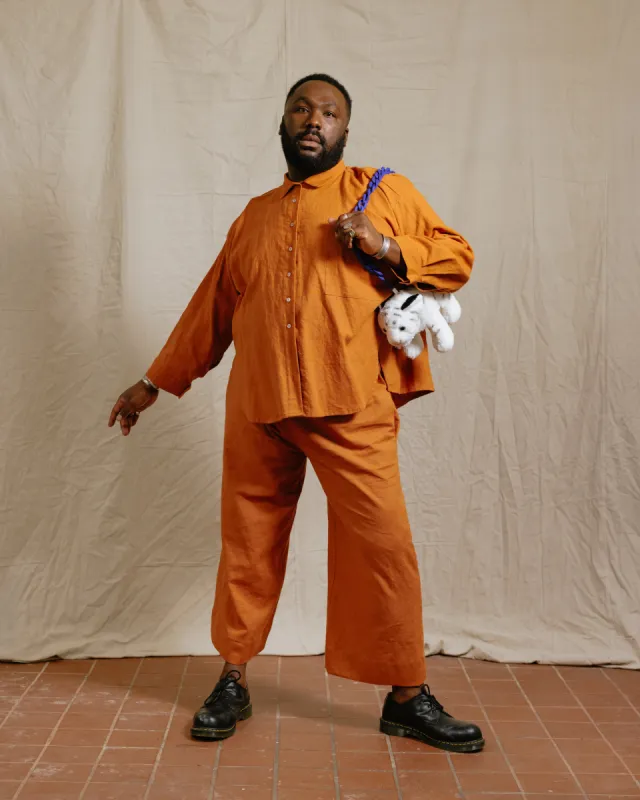 Soft Volume Long Sleeve Top in Rust Linen (RTS) sold by Nettle Studios