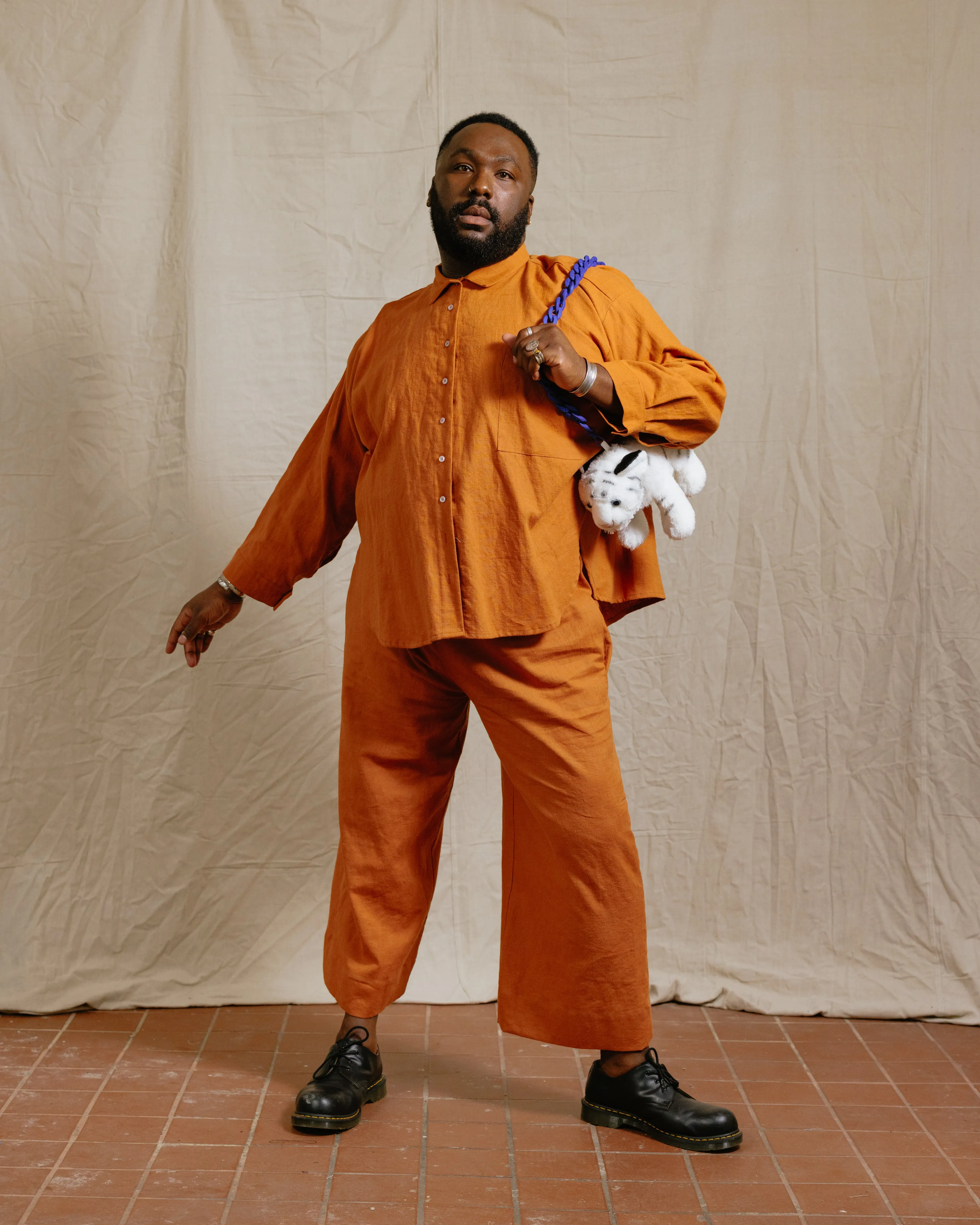 Soft Volume Long Sleeve Top in Rust Linen (RTS) sold by Nettle Studios