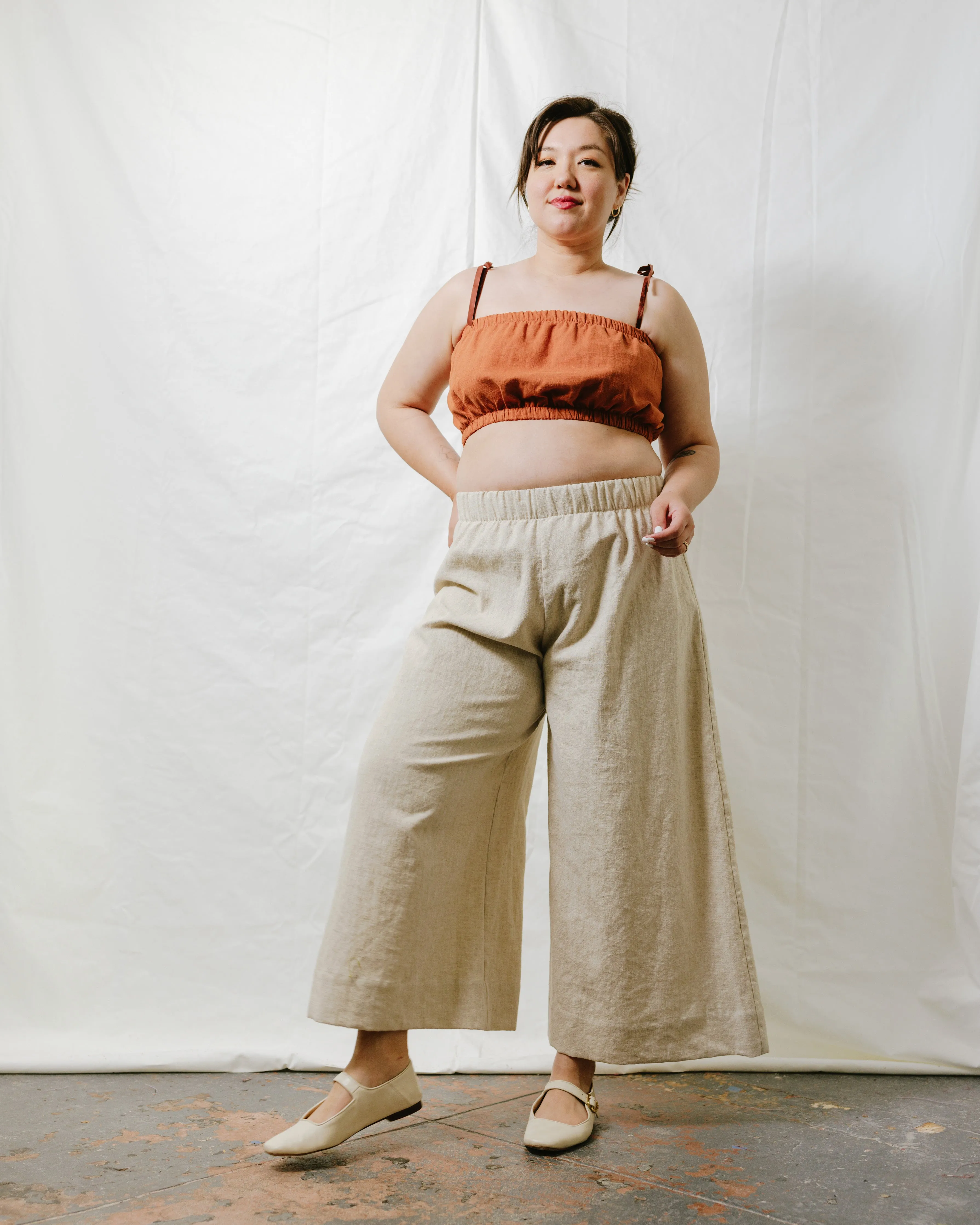 Mid Easy Flare in Oat Milk Linen sold by Nettle Studios