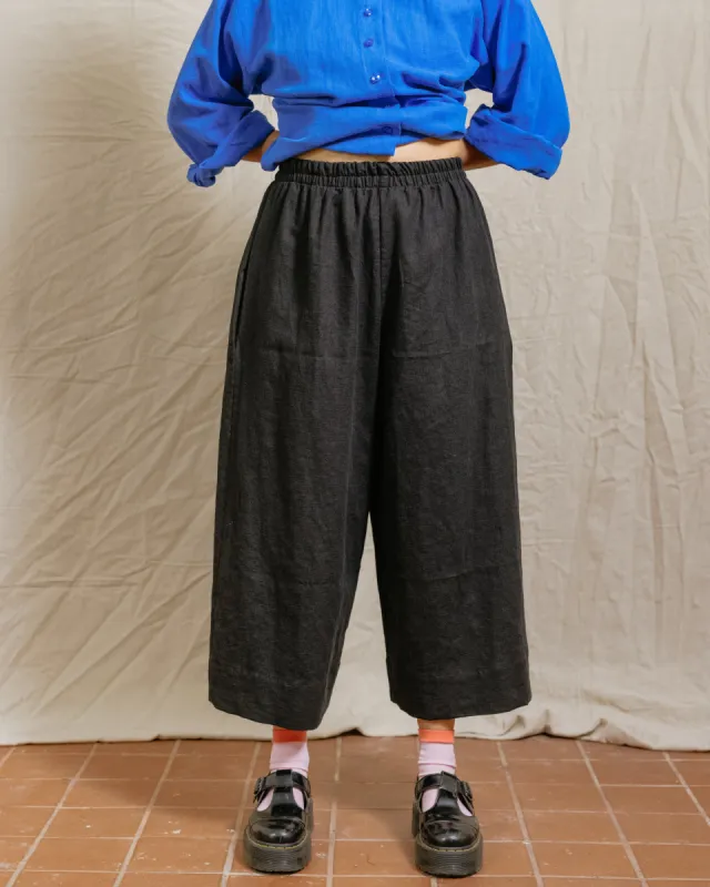 Mid Easy Pant in Black Linen sold by Nettle Studios