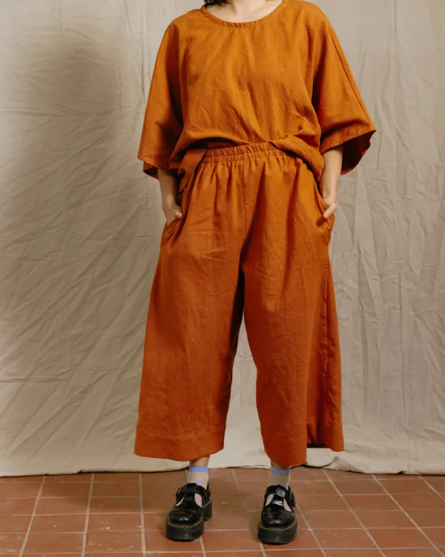 Mid Easy Pant in Rust Linen sold by Nettle Studios