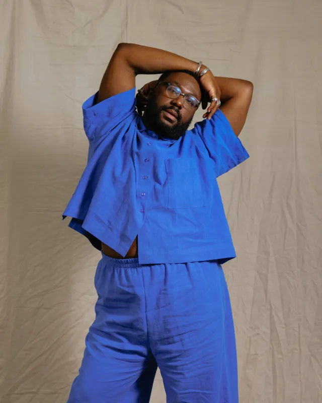 Boxy Collared Top in Cobalt Linen (RTS) sold by Nettle Studios