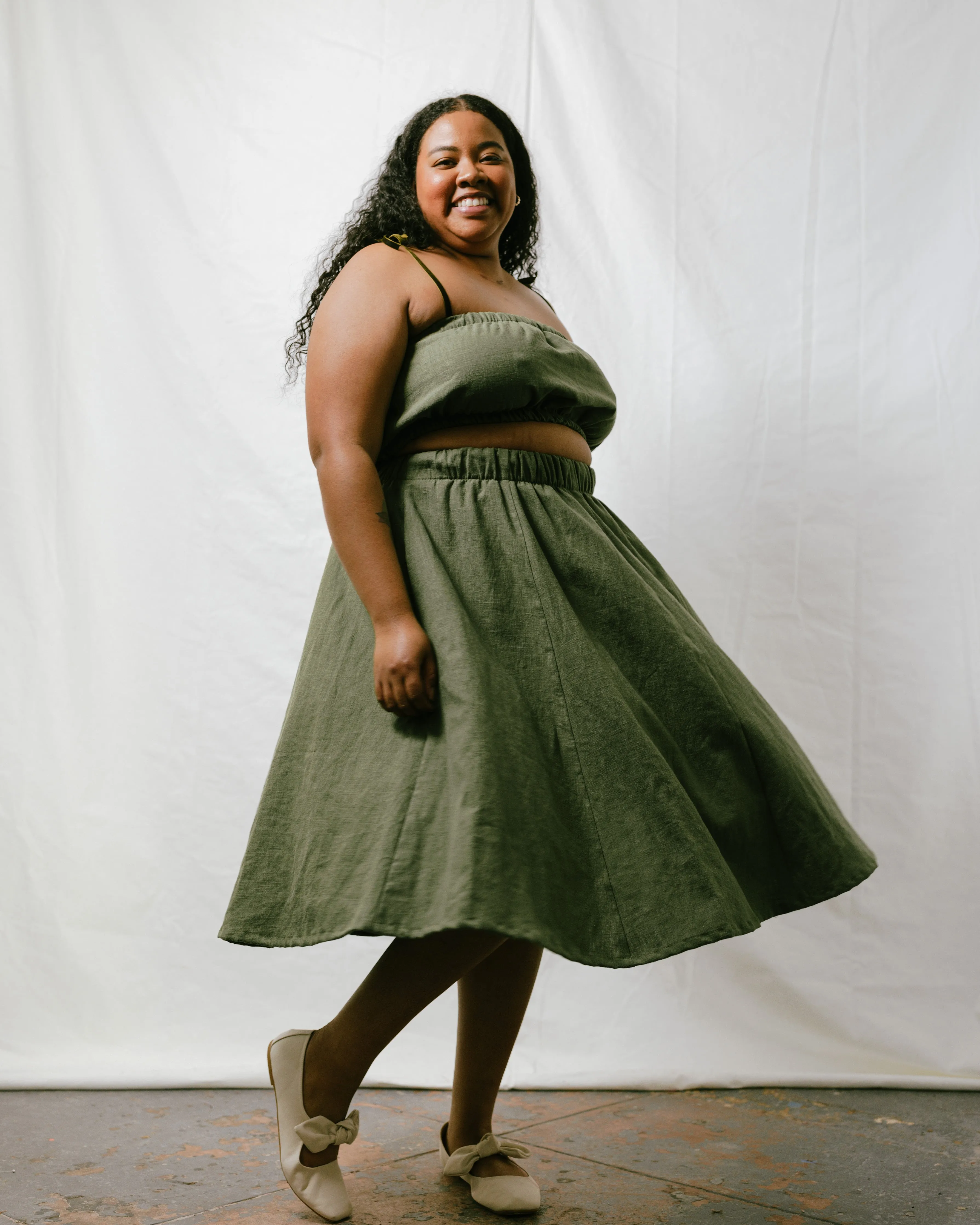 Midi Skirt in Olive Linen sold by Nettle Studios product image thumbnail 4