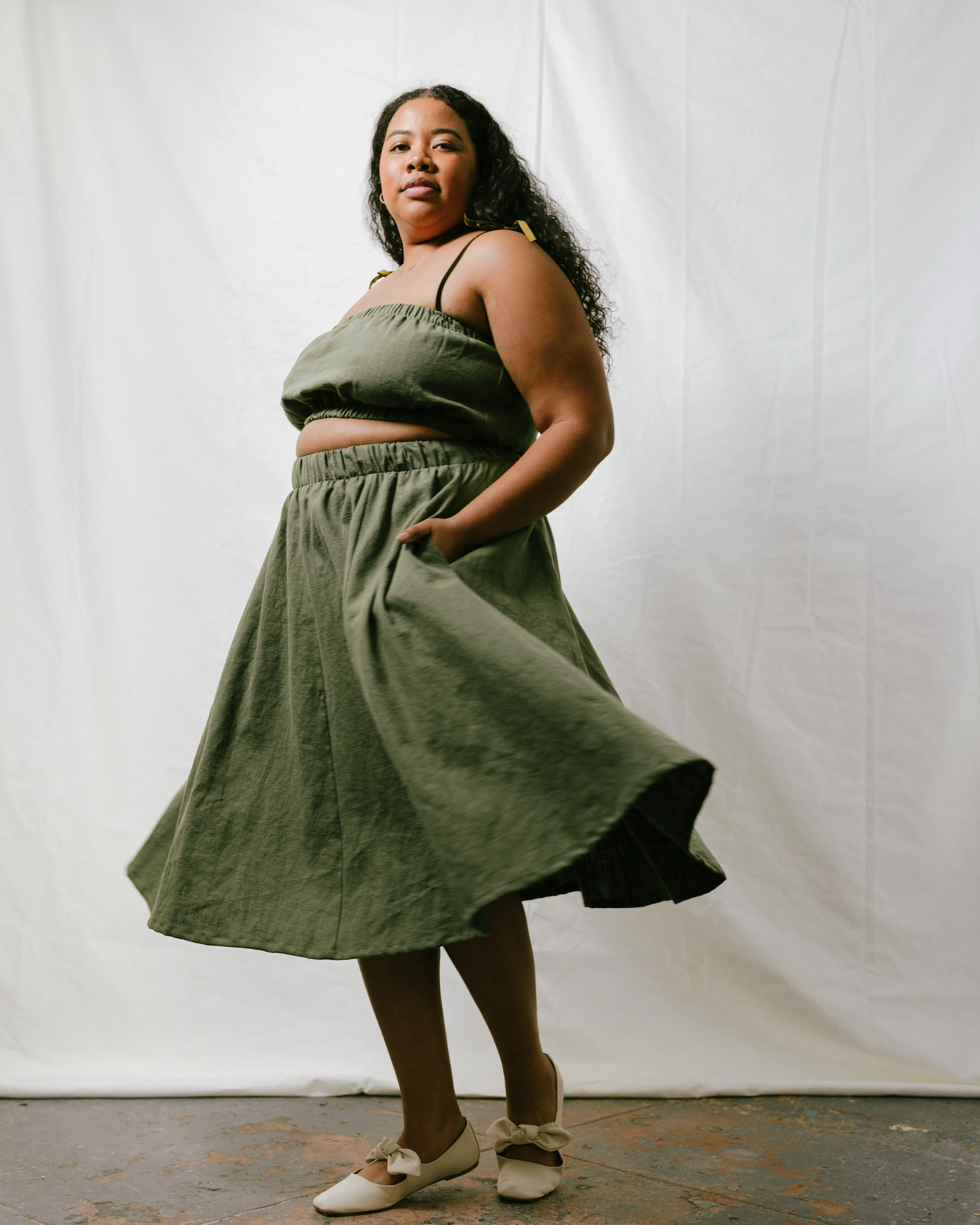 Midi Skirt in Olive Linen sold by Nettle Studios product image thumbnail 3