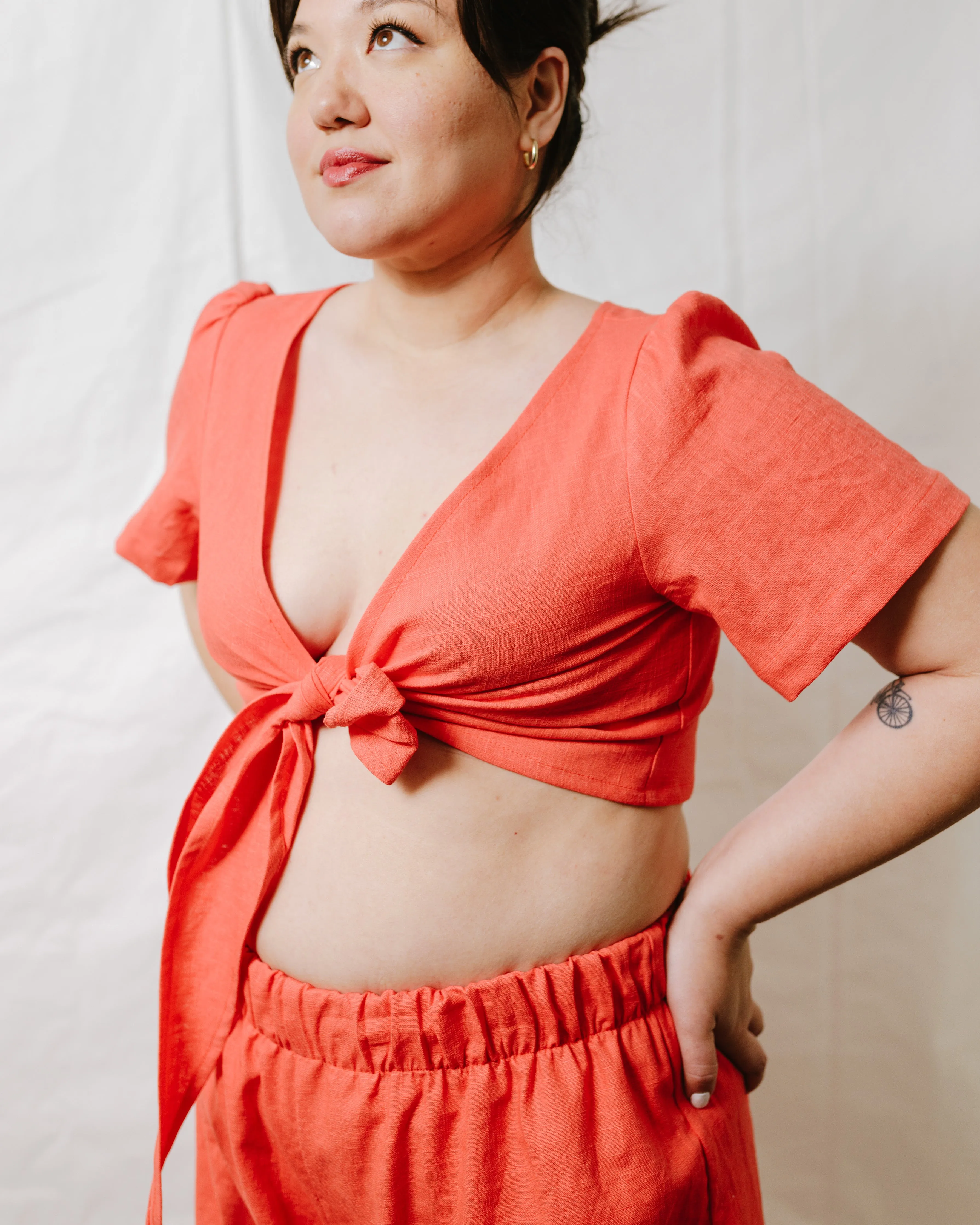 Tied Back to Front Top in Poppy Linen sold by Nettle Studios product image thumbnail 3