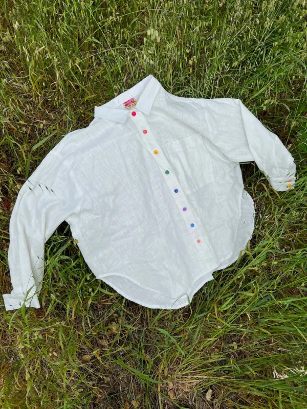Soft Volume Long Sleeve Top in PRIDE - White Linen (RTS) sold by Nettle Studios