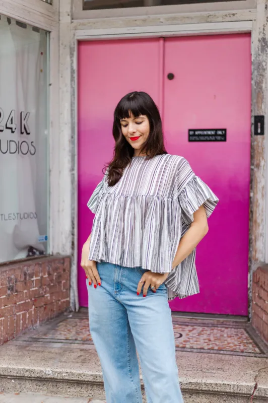 Mushroom Top in Stripe Linen (RTS) sold by Nettle Studios