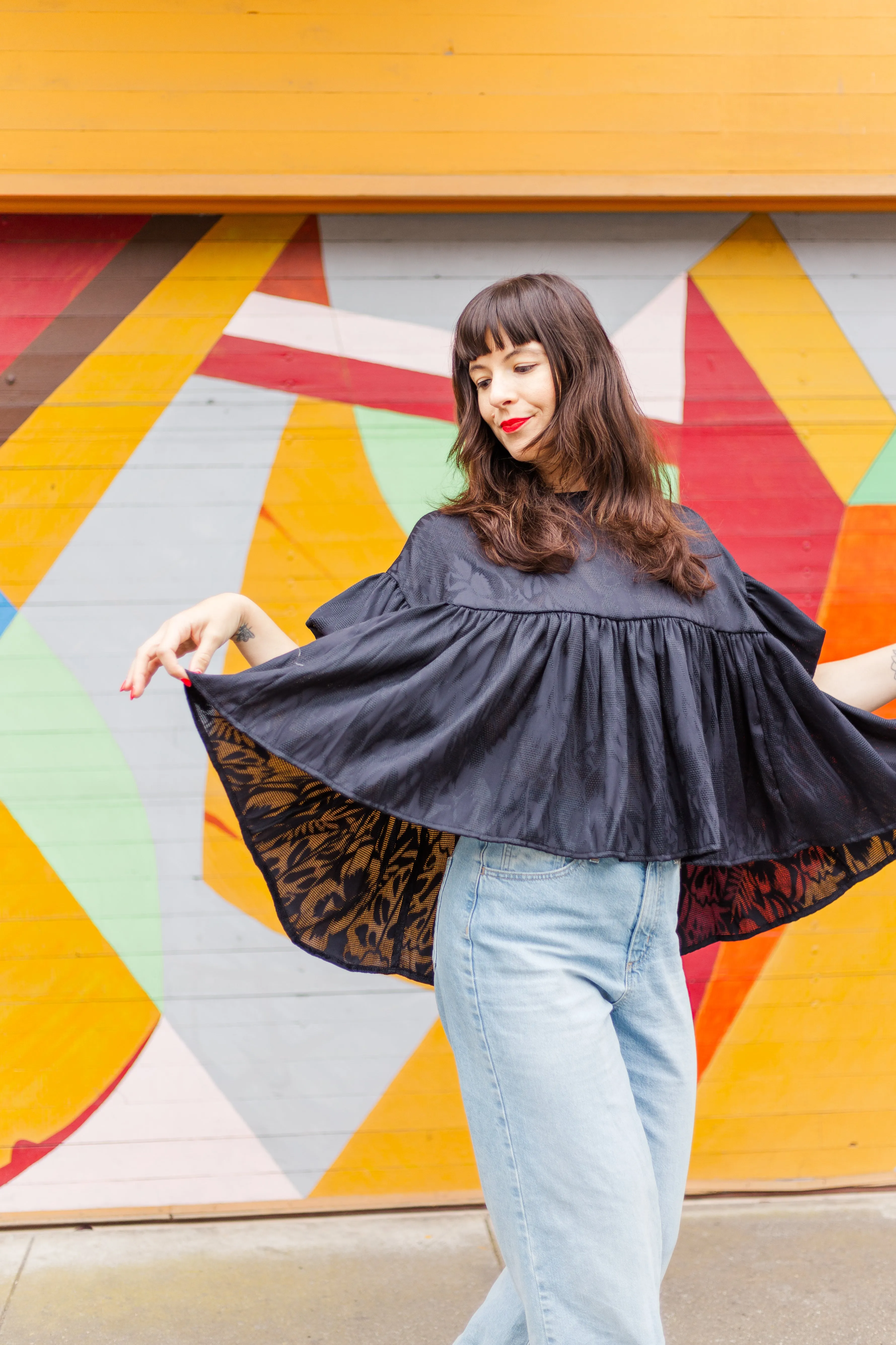 Mushroom Top in Black Shiny Floral (RTS) sold by Nettle Studios product image thumbnail 4