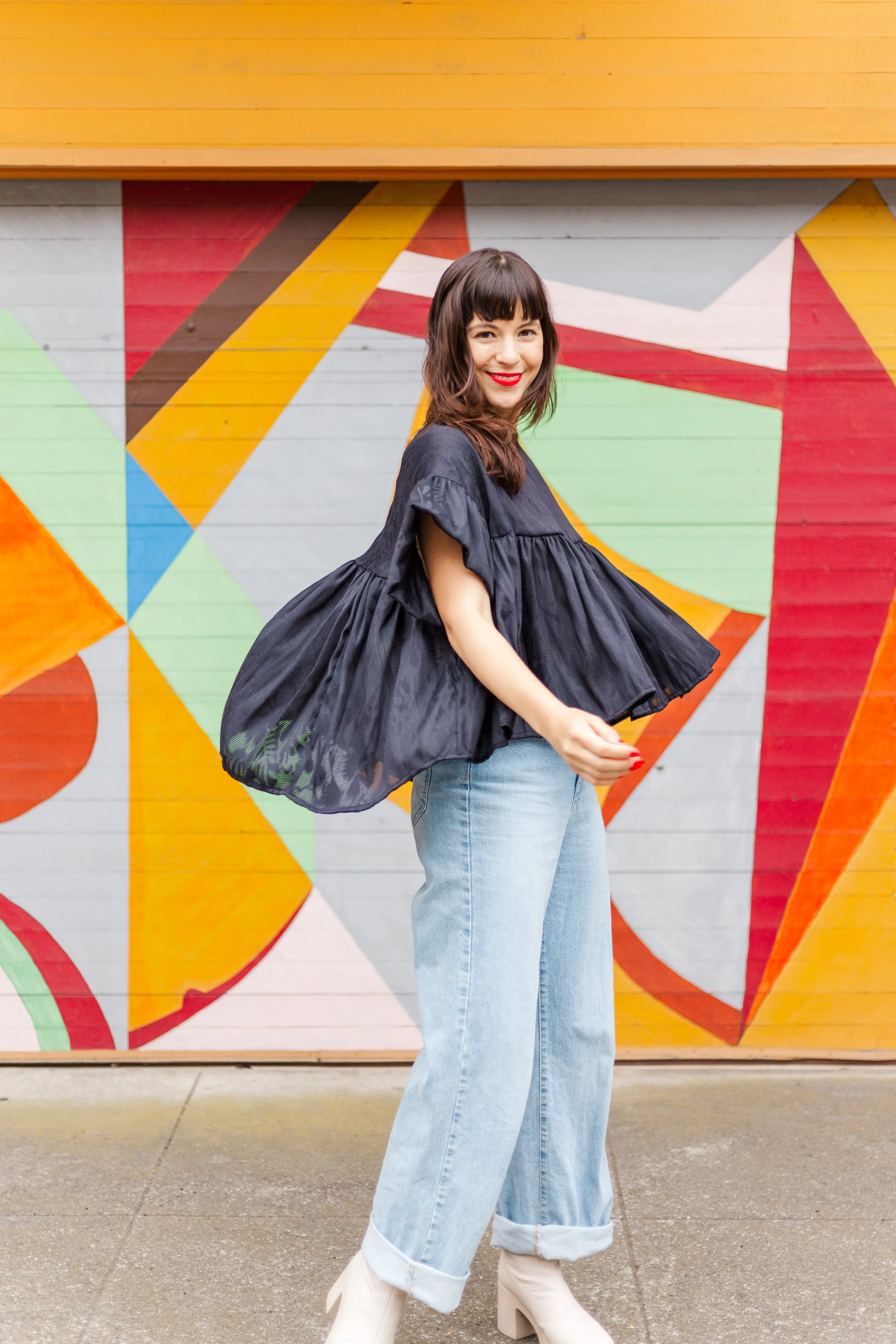 Mushroom Top in Black Shiny Floral (RTS) sold by Nettle Studios product image thumbnail 2