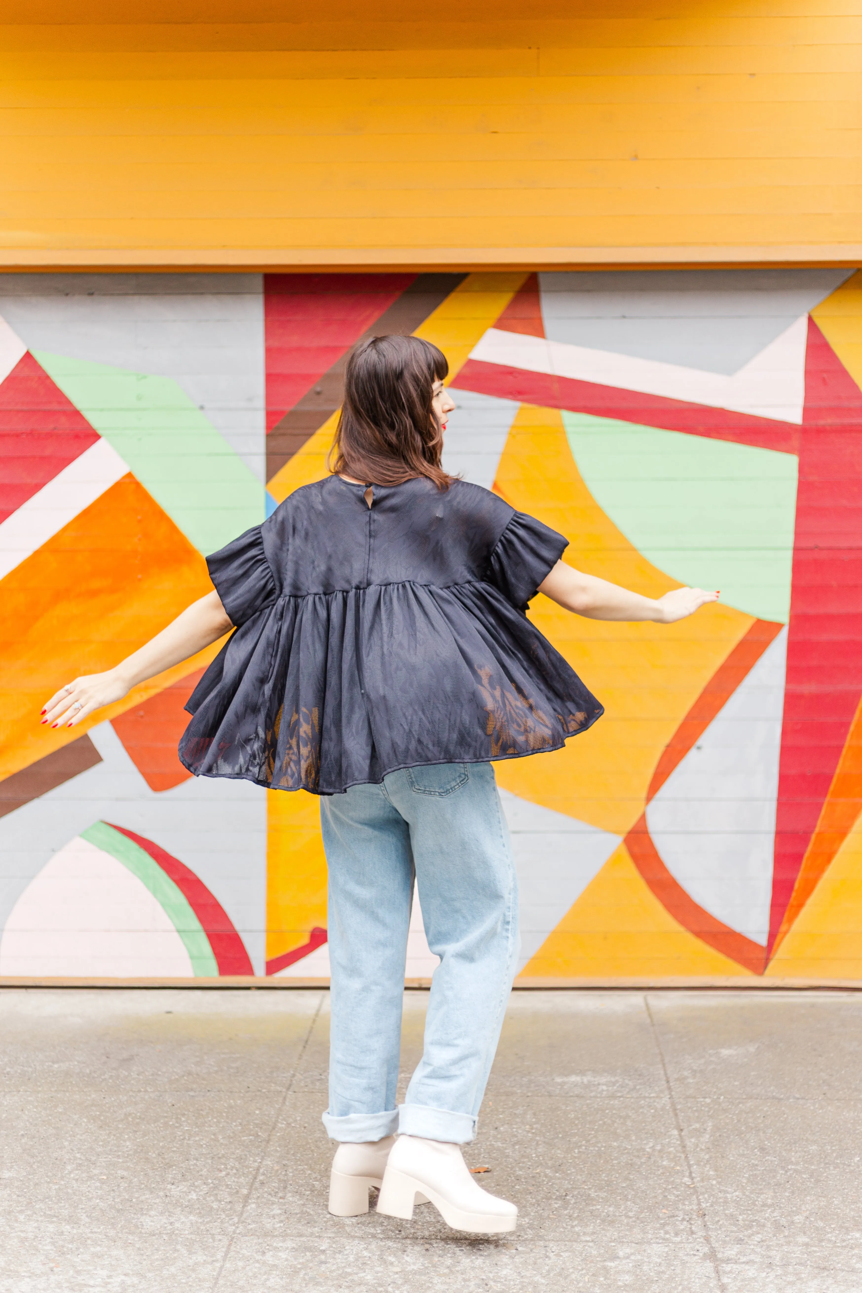 Mushroom Top in Black Shiny Floral (RTS) sold by Nettle Studios product image thumbnail 3