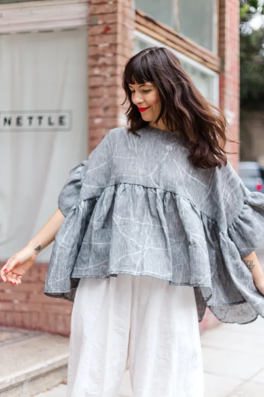 Mushroom Top in Gray Abstract Linen (RTS) sold by Nettle Studios