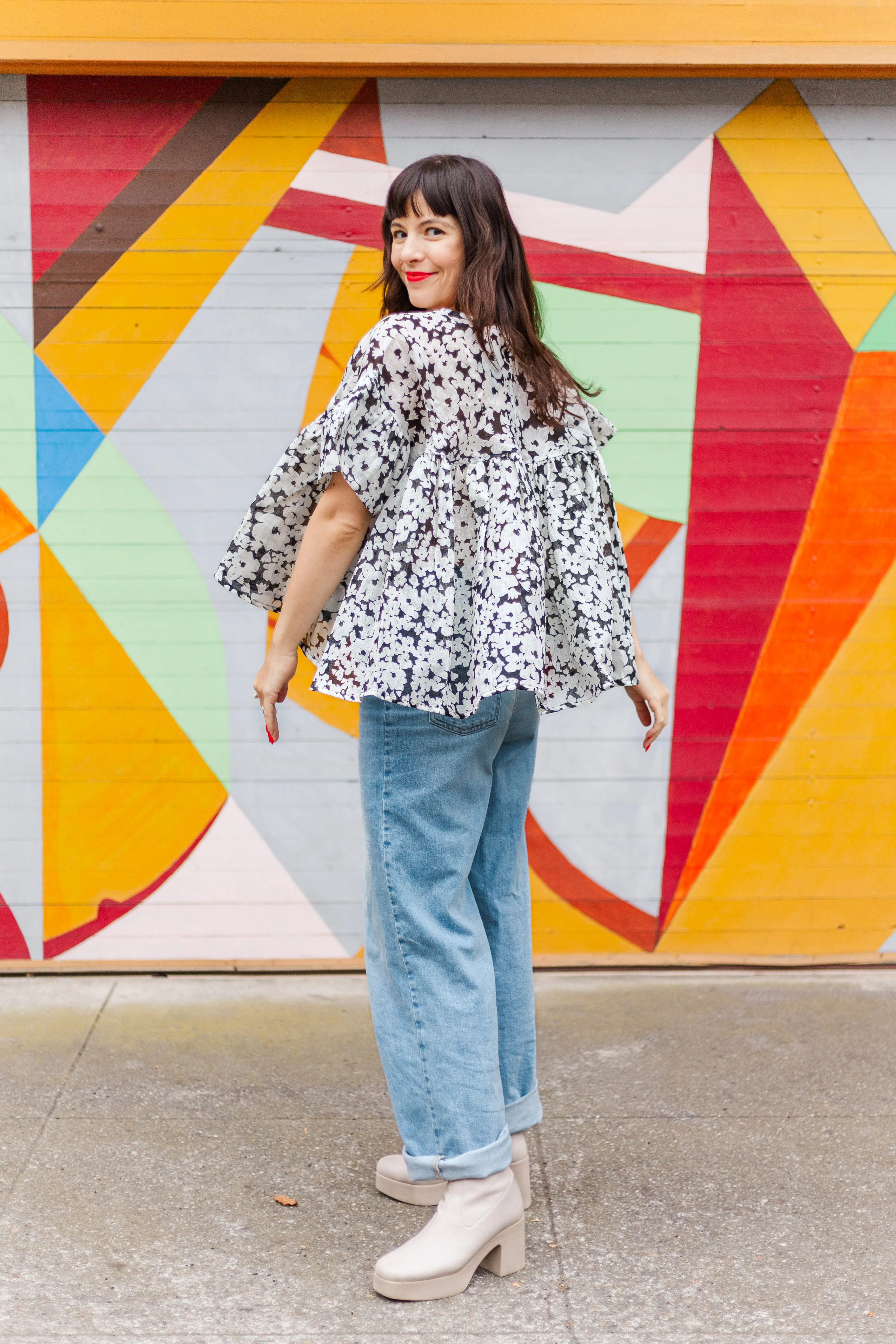 Mushroom Top in Black & White Floral Linen (RTS) sold by Nettle Studios product image thumbnail 5