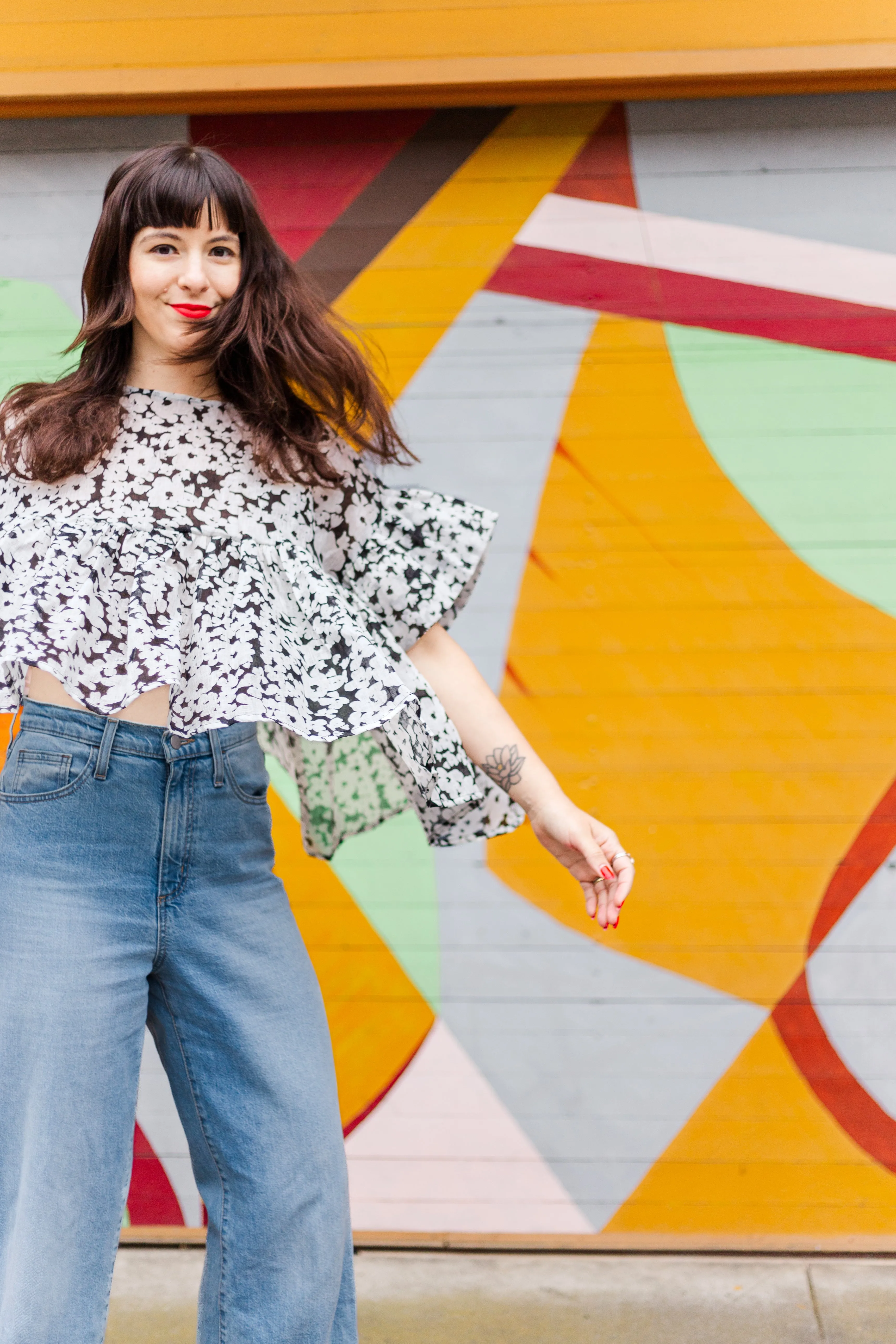 Mushroom Top in Black & White Floral Linen (RTS) sold by Nettle Studios product image thumbnail 2