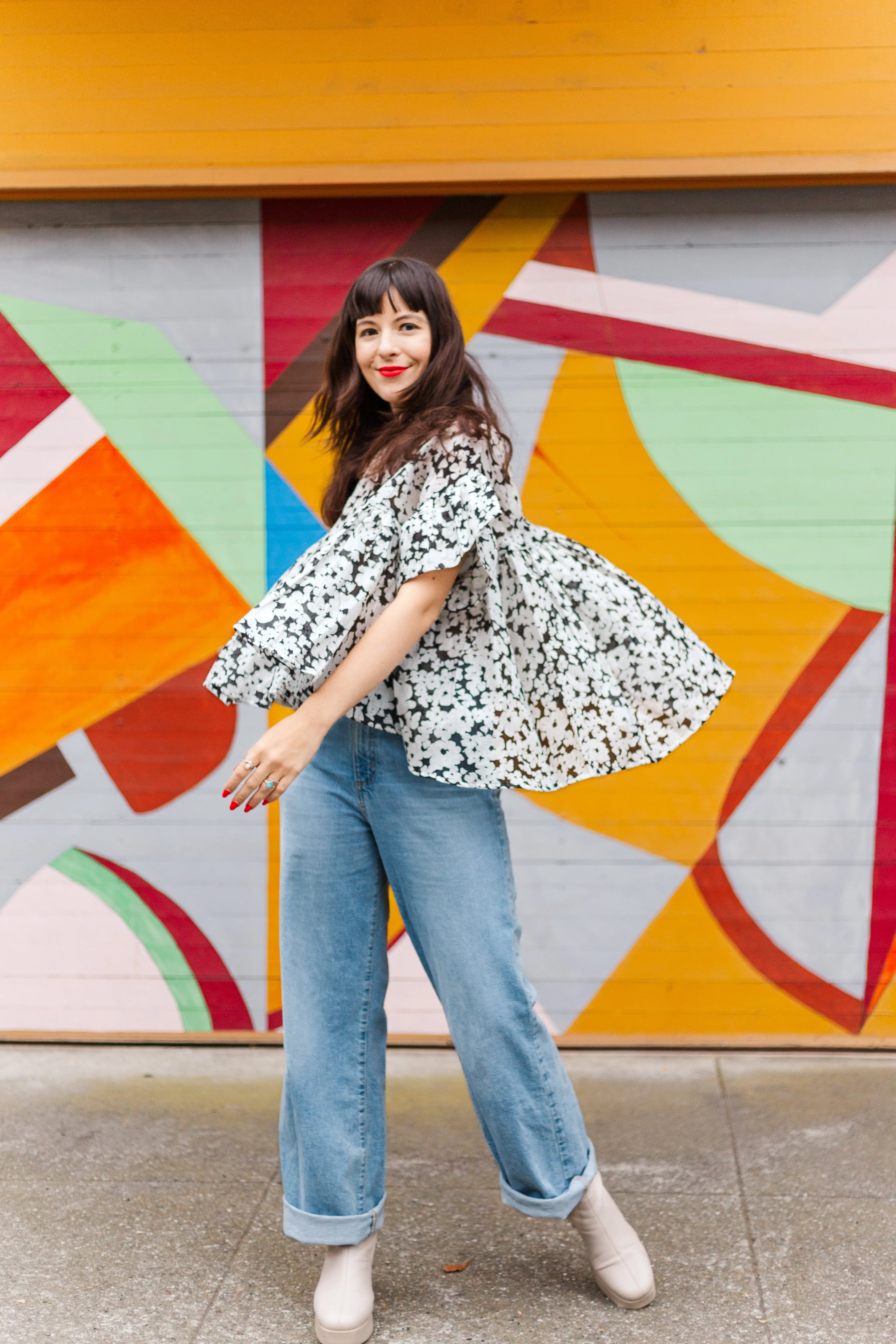 Mushroom Top in Black & White Floral Linen (RTS) sold by Nettle Studios product image thumbnail 4
