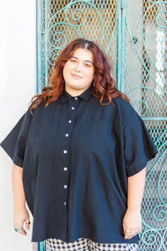 Boxy Collared Tunic in Black Cotton Linen (RTS) sold by Nettle Studios