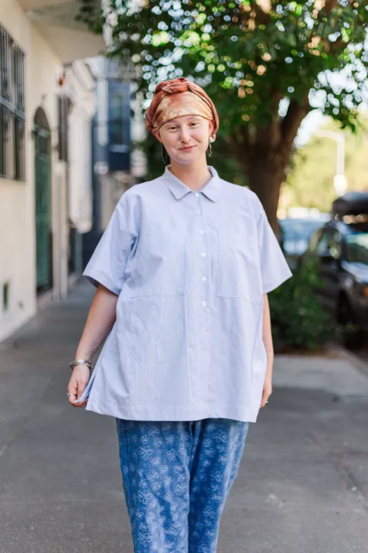 Boxy Collared Tunic in Blue Stripe (RTS) sold by Nettle Studios
