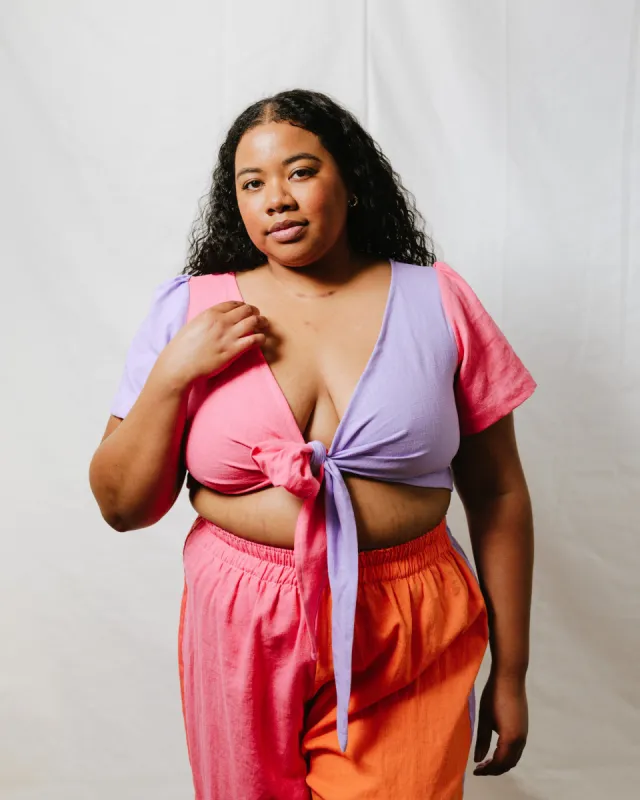 Tied Back to Front Top in Lavender + Carnation Linen (RTS) sold by Nettle Studios