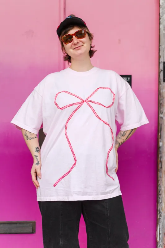 Bow T-Shirt - Pink/Red Gingham - 2XL (RTS) sold by Nettle Studios