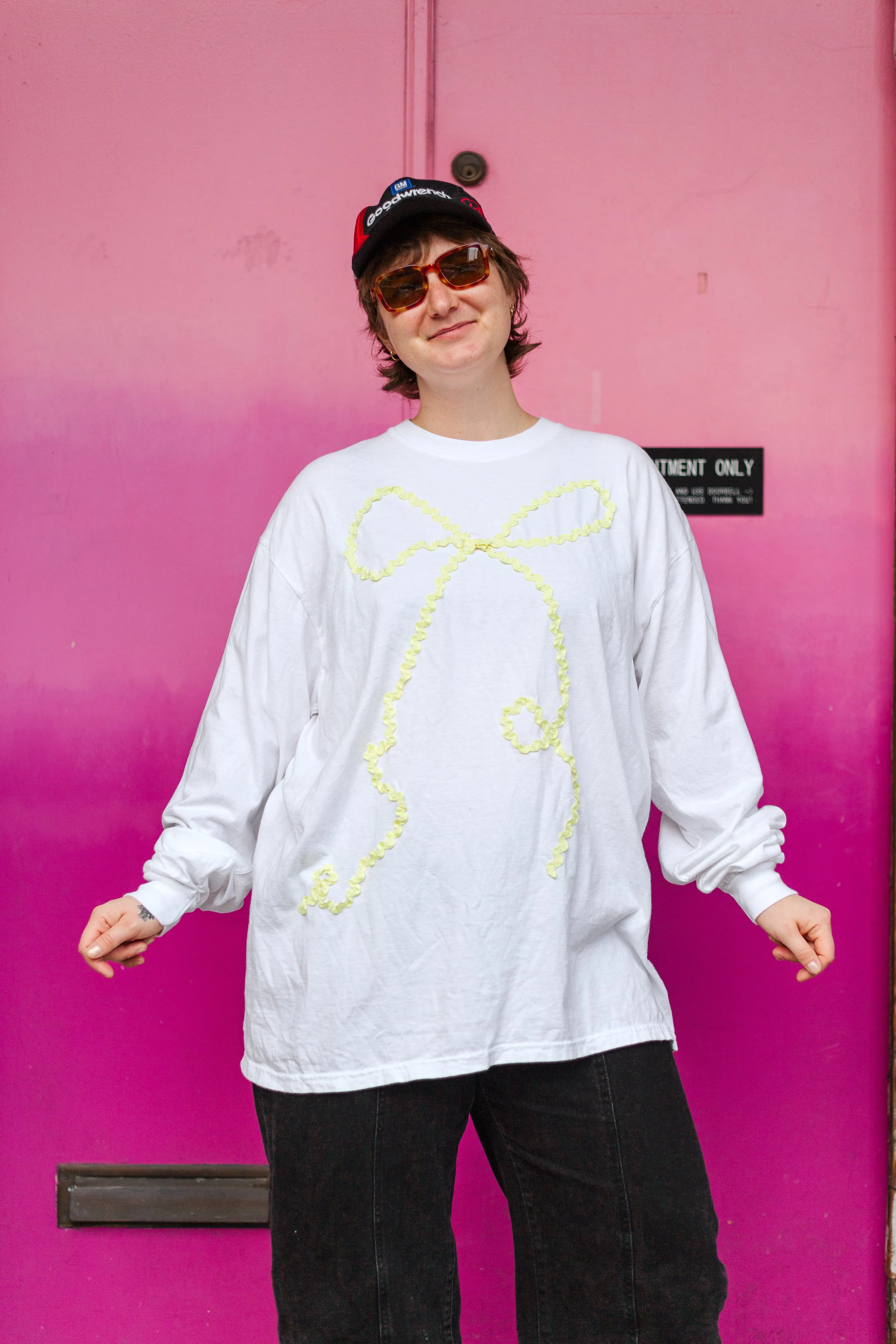 Long Sleeve Bow T-Shirt - White/Yellow - 2XL (RTS) sold by Nettle Studios