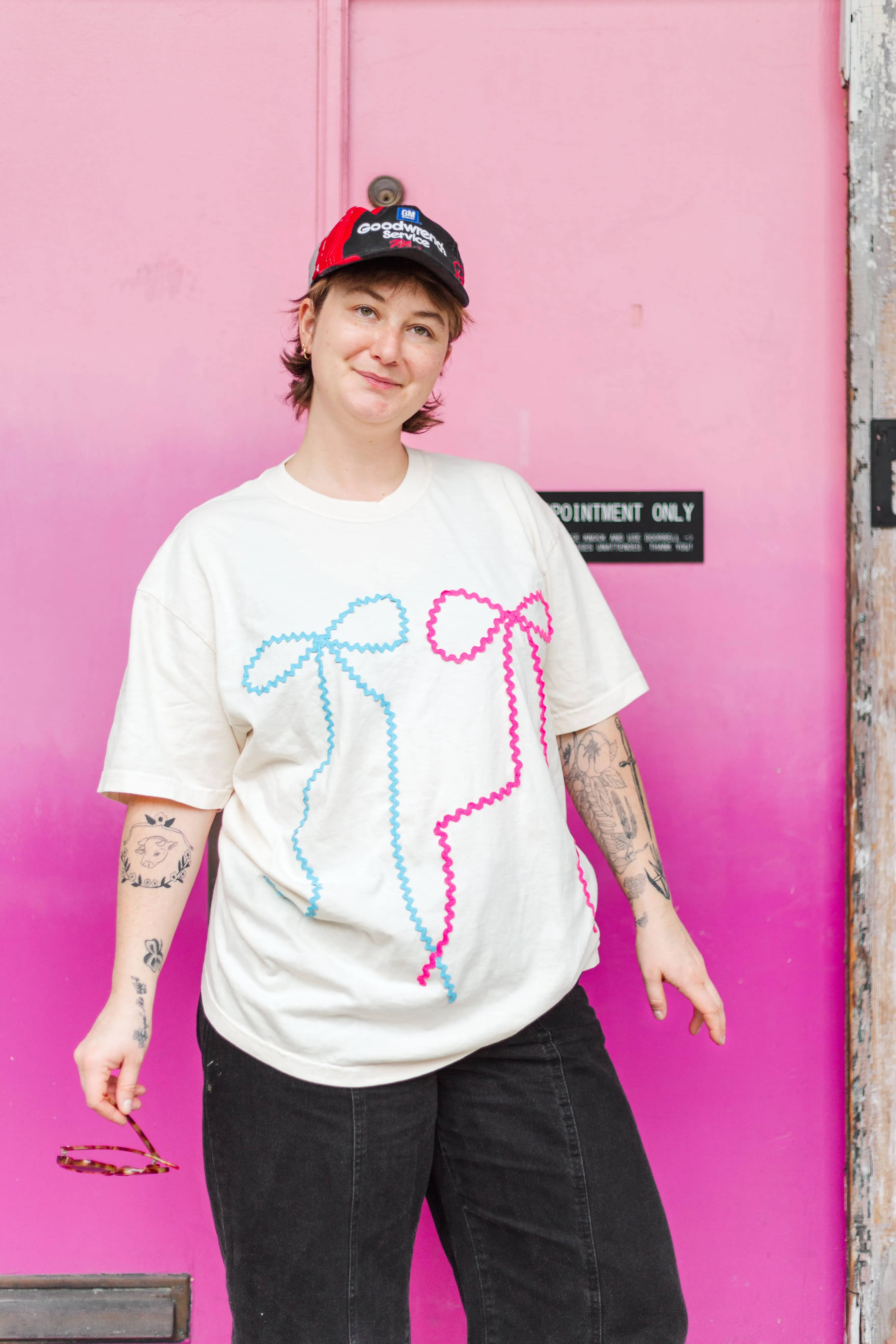 Double Bow T-Shirt - White/Pink/Blue - XL (RTS) sold by Nettle Studios