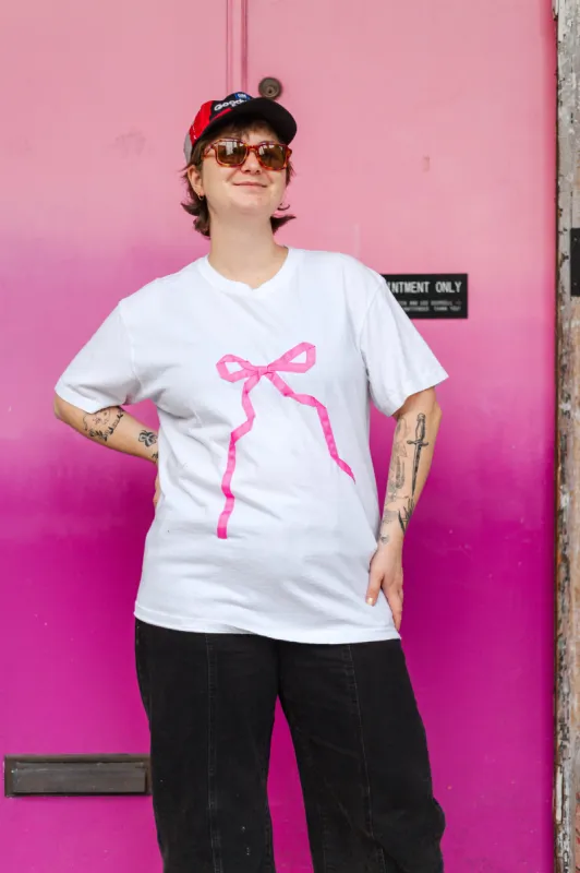Bow T-Shirt - White/Pink - Large (RTS) sold by Nettle Studios