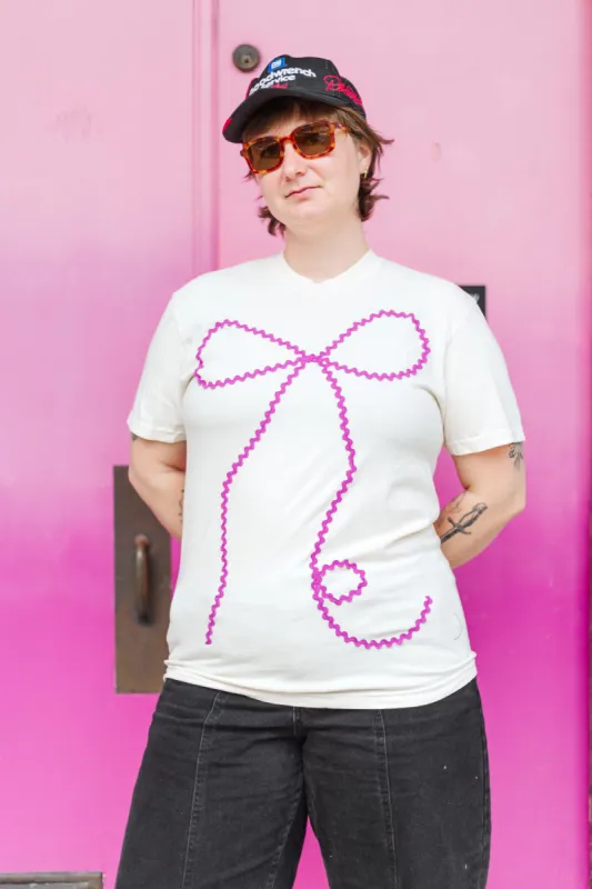 Bow T-Shirt - White/Magenta - Medium (RTS) sold by Nettle Studios