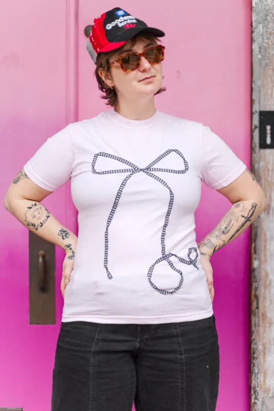 Bow T-Shirt - Pink/Black Gingham - Small (RTS) sold by Nettle Studios