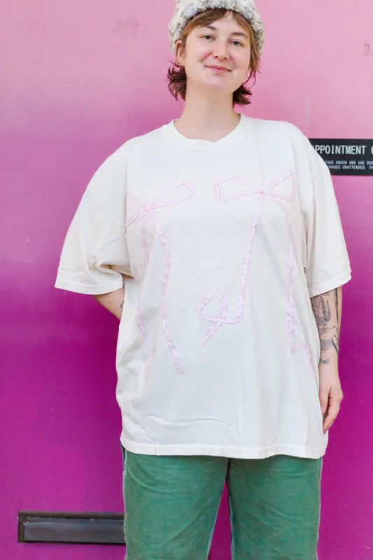 Double Bow T-Shirt - Cream/Pink Gingham - 3X (RTS) sold by Nettle Studios