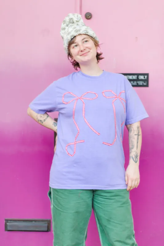 Double Bow T-Shirt - Purple/Red Gingham - L (RTS) sold by Nettle Studios