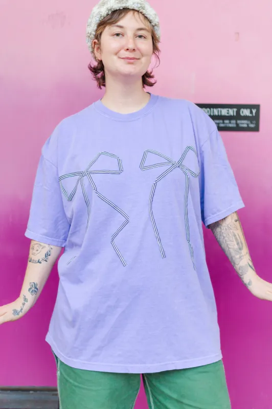 Double Bow T-Shirt - Purple/Black Stripe - 2XL (RTS) sold by Nettle Studios