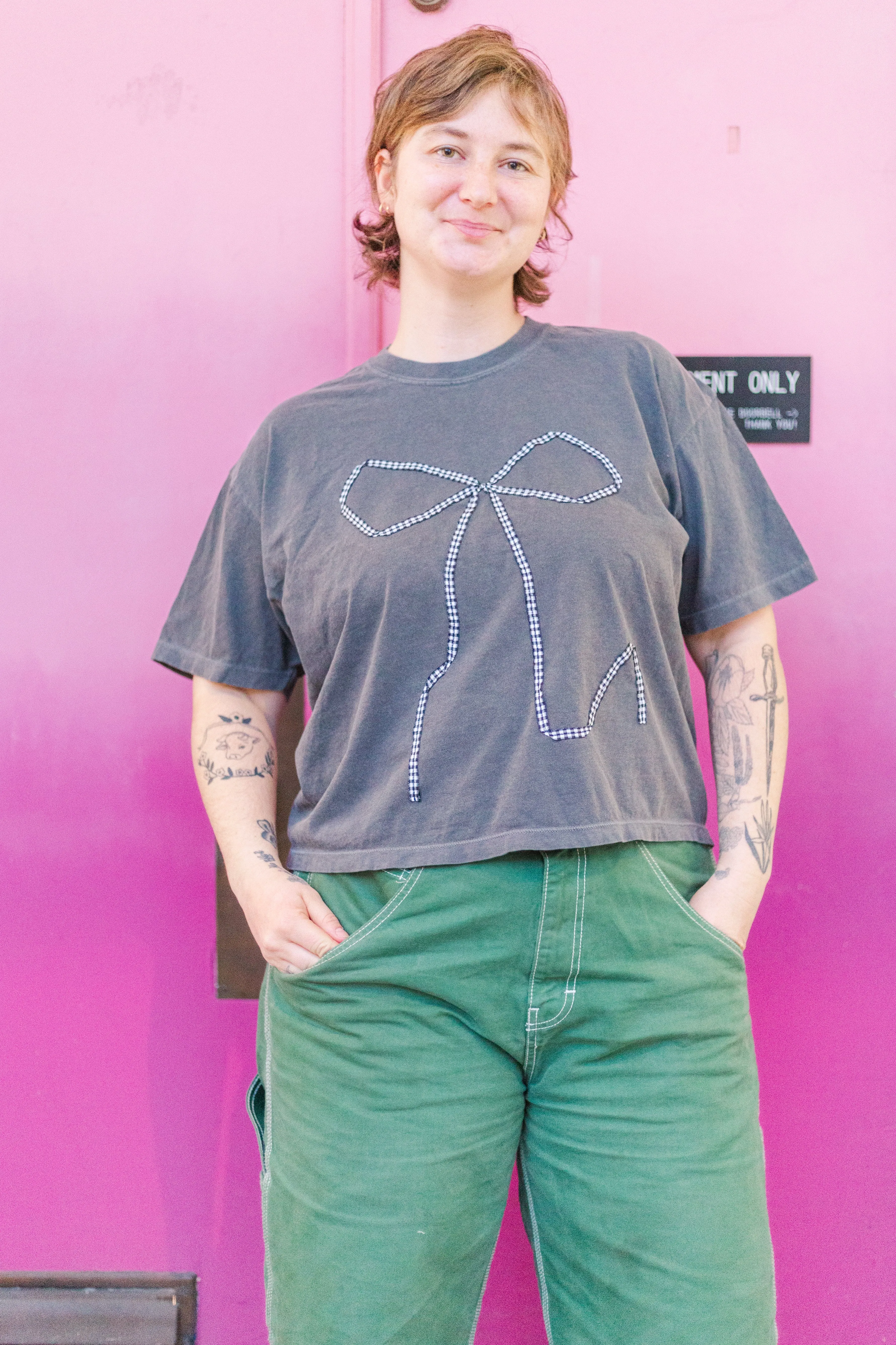 Bow T-Shirt - Charcoal/BlackGingham - XL #2 (RTS) sold by Nettle Studios