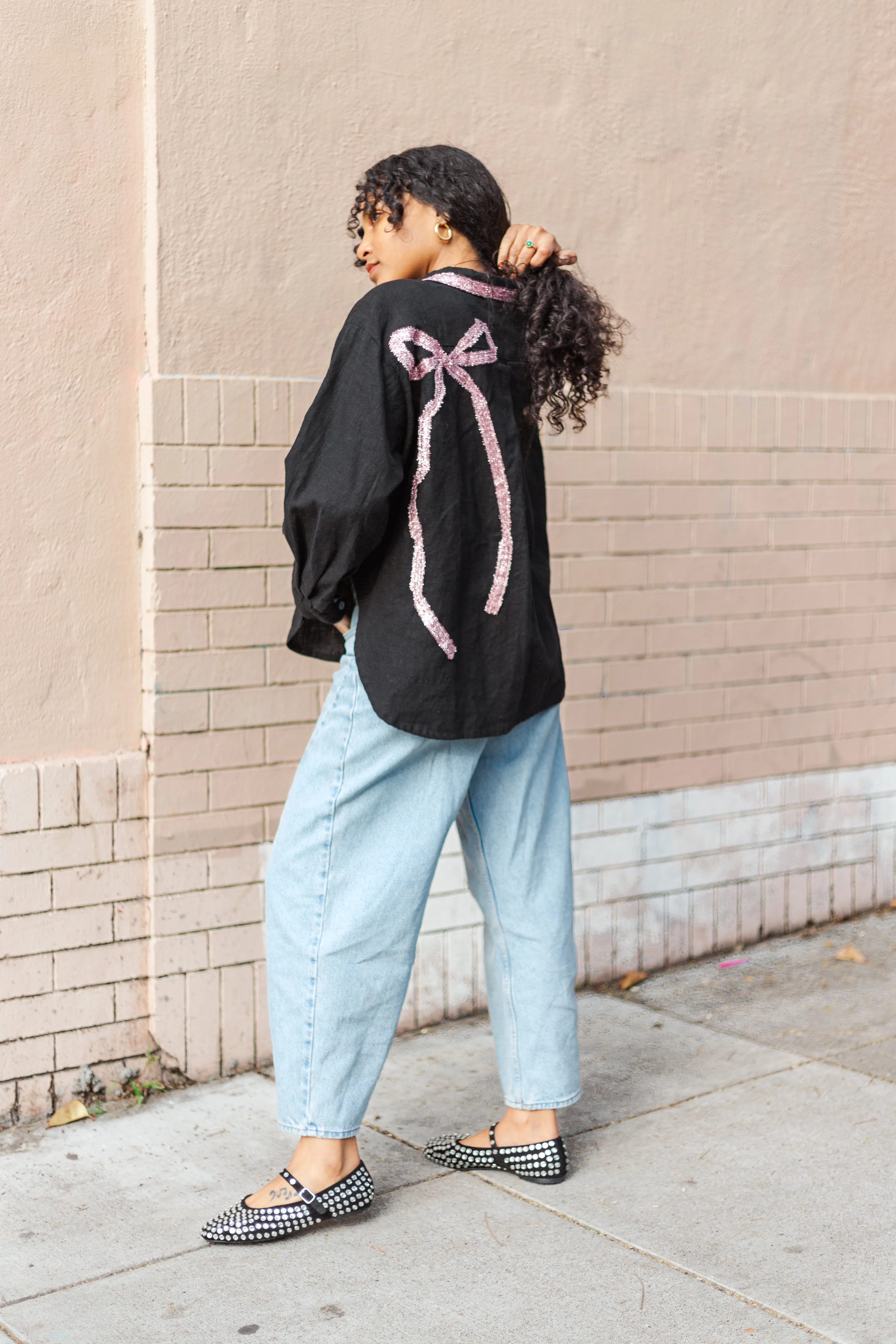 Bow Long Sleeve Top OS- (RTS) sold by Nettle Studios product image thumbnail 2