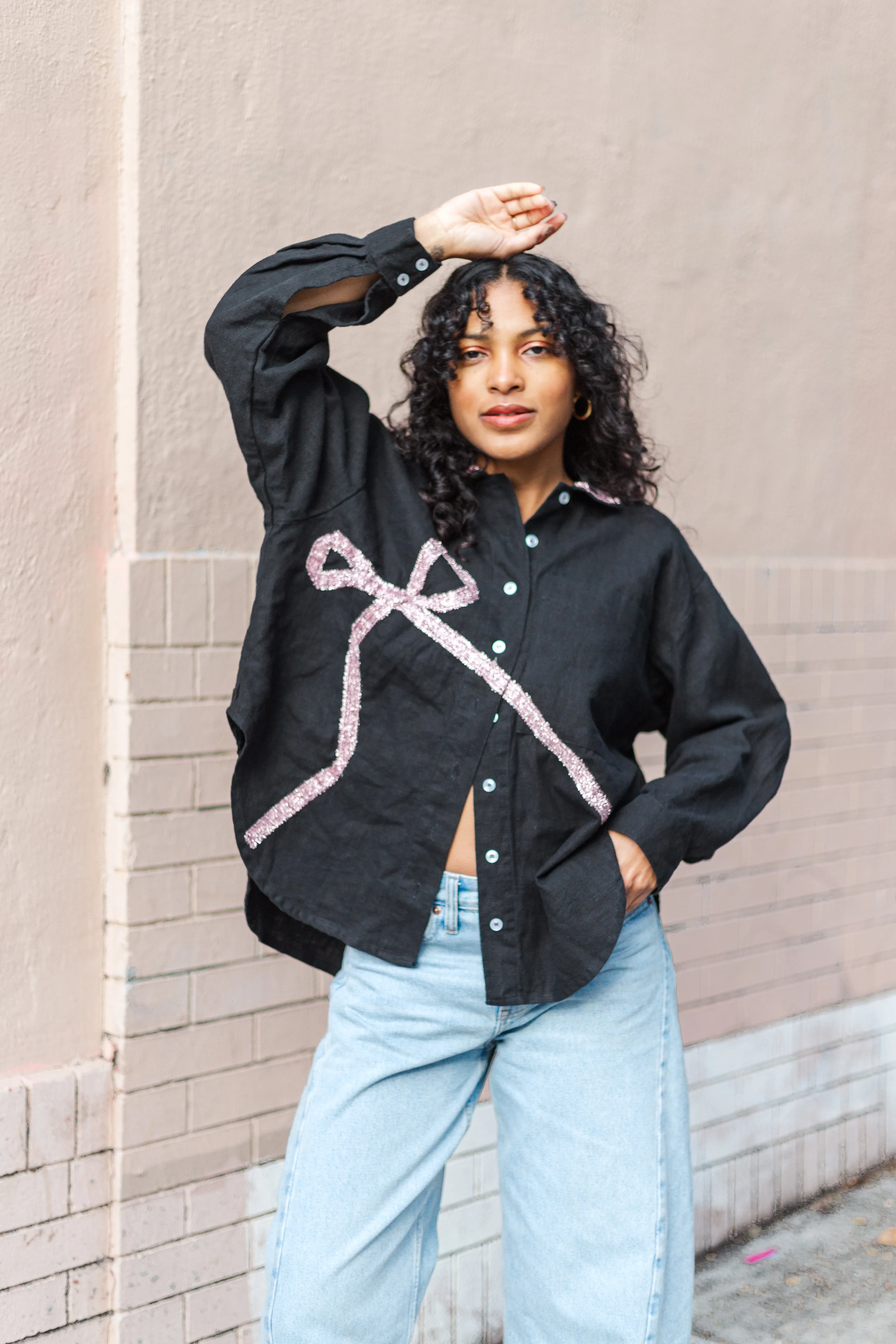 Bow Long Sleeve Top OS- (RTS) sold by Nettle Studios product image thumbnail 5