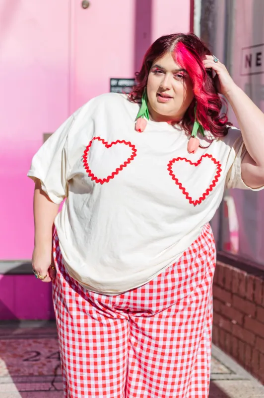 Heart T-Shirt - Cream / Red Double Heart - Size 4XL (RTS) sold by Nettle Studios