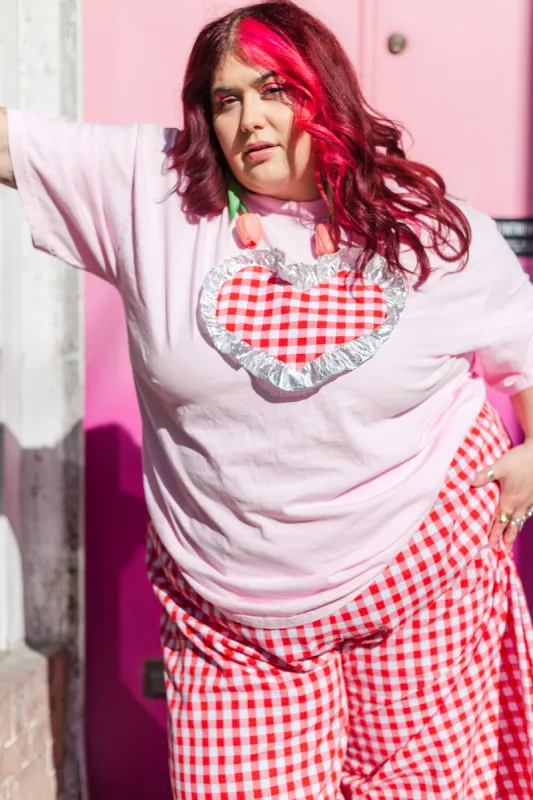 Heart T-Shirt - Pink / Red Gingham / Silver Ruffle - Size 4XL #2 (RTS) sold by Nettle Studios