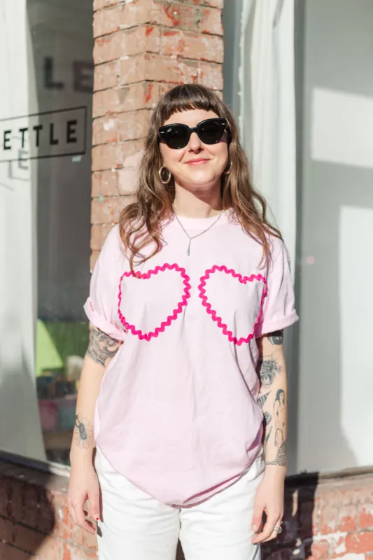 Heart T-Shirt - Pink/Hot Pink Double Heart - Size L (RTS) sold by Nettle Studios