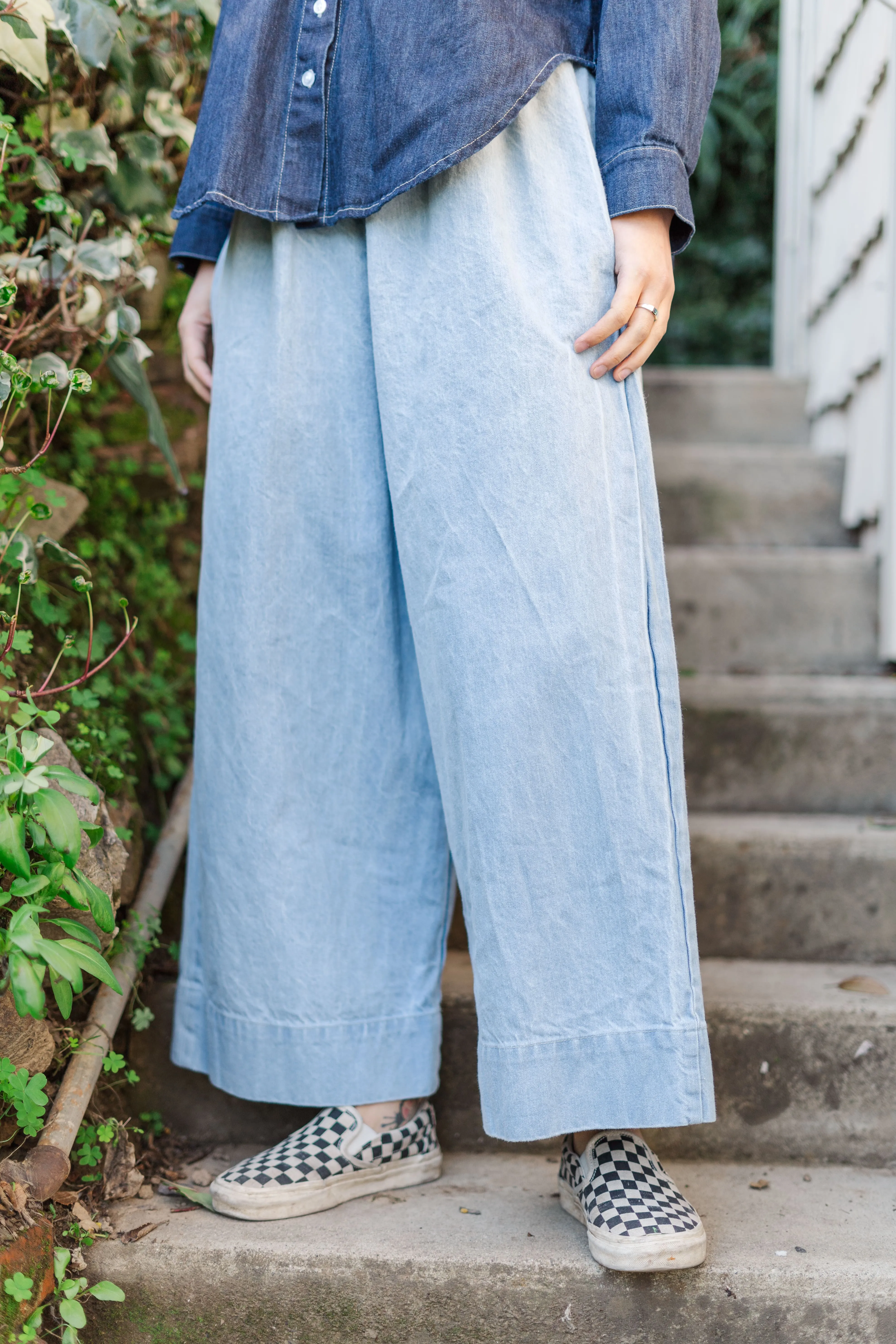 Mid Easy Pant in Light Wash Denim (RTS) sold by Nettle Studios